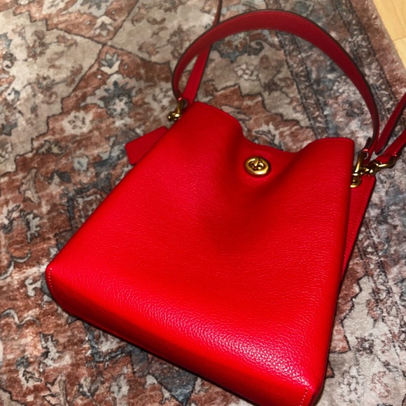 Coach Charlie Red Pebble Leather Cross Body Bucket Bag - Picture 4 of 16